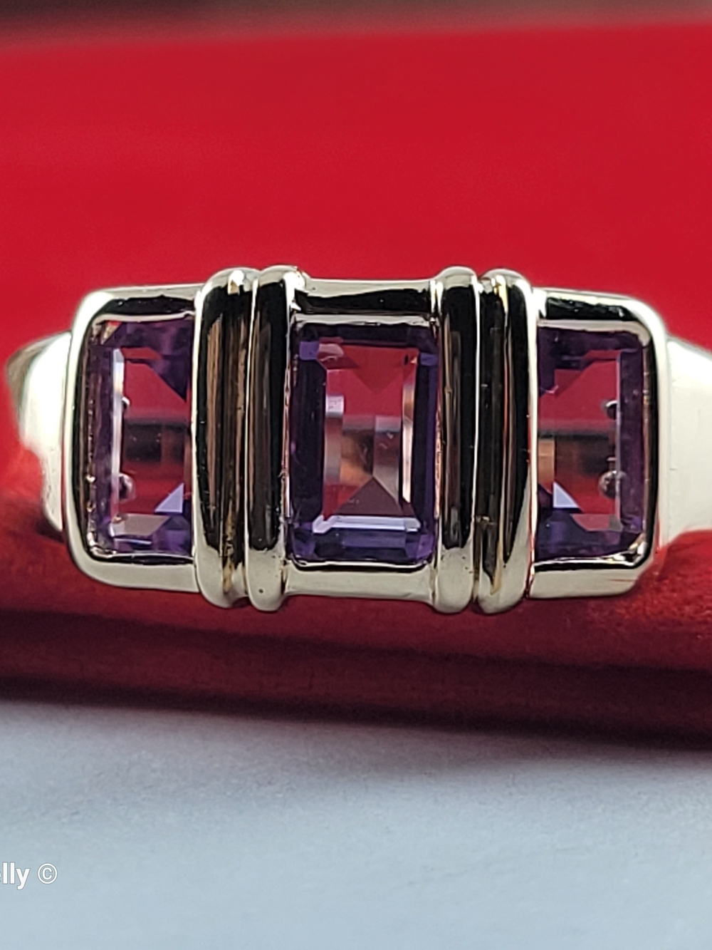 14K Yellow Gold Purple Amethyst Gemstones Ring Size 6.5 - Solid Gold! 👌🎁